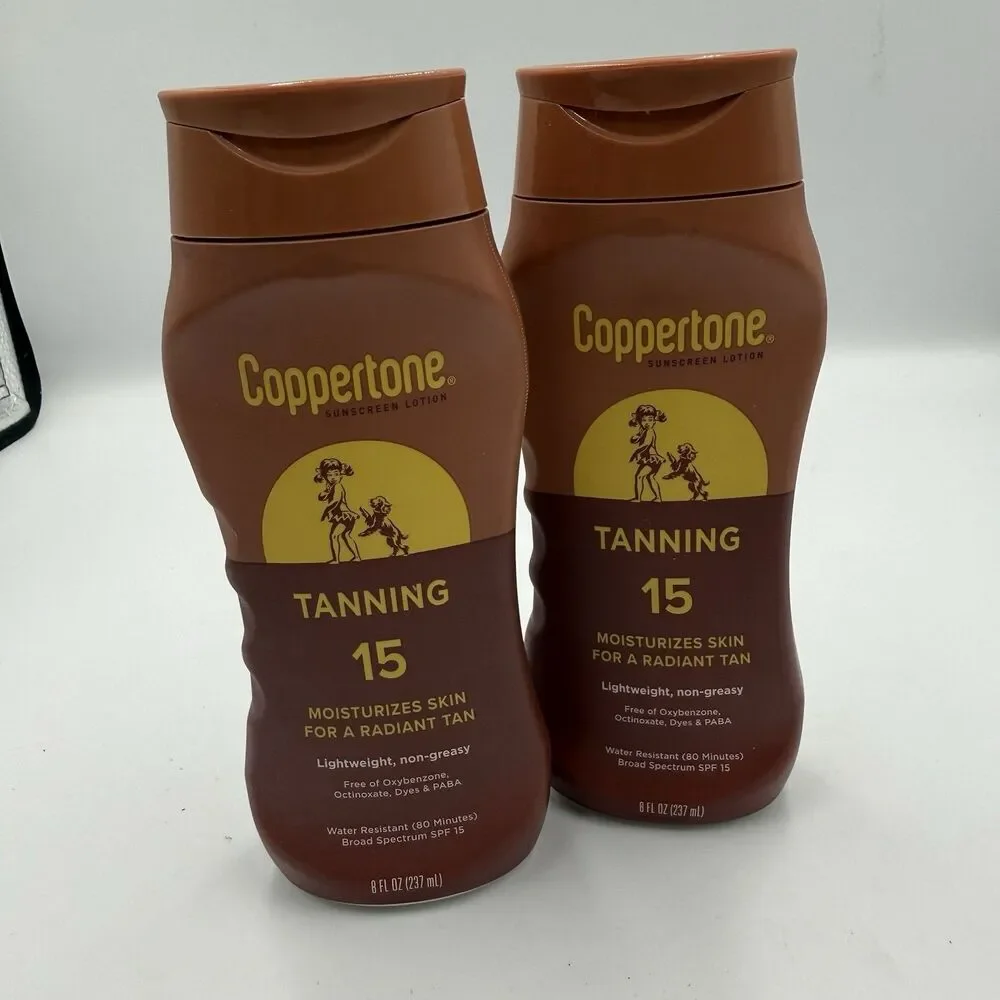 2 Coppertone Tanning Sunscreen Lotion, SPF 15 Sunscreen 8 Fl Oz Expiration 11/27
